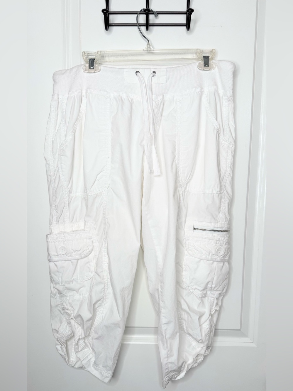 G.H. Bass Women’s Large White Cargo Capri Pants Drawstring Y2K Utility Cotton